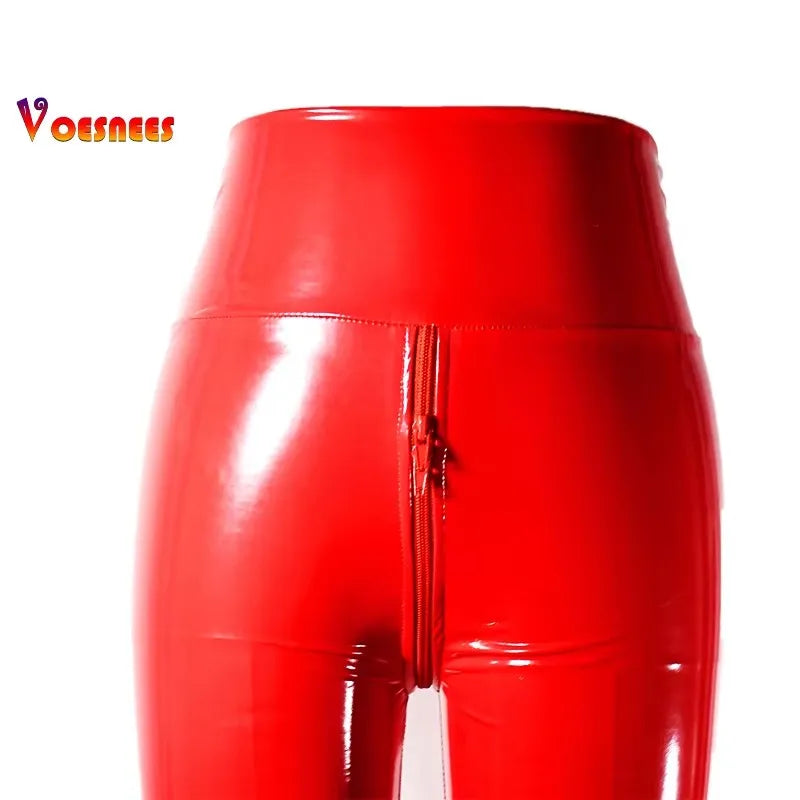Sexy Tight Pants High Elasticated Waistband Trousers Sexy Slimming Leggings Skinny Pencil Pants Women PU Leather Hip Lifter Red