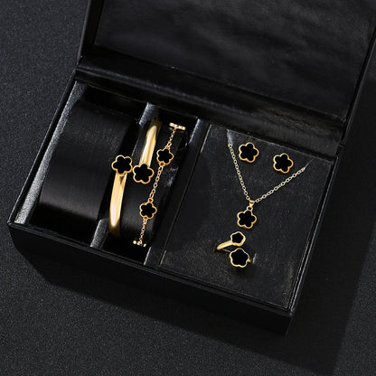 5pcs Lucky Five-petal Flower Women's Jewelry Set, Fashion Flower Bracelet + Necklace + Earrings + Bracelet + Ring, Birthday, Ann Badiee Stylez