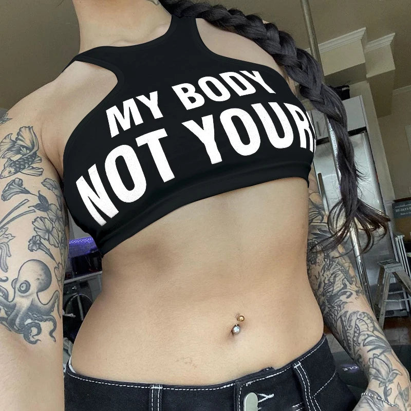 Simenual Punk Style Sleeveless Super Short Tanks Summer Vest Casual Women Sexy Grunge Letter Printed Streetwear Crop Tops Slim