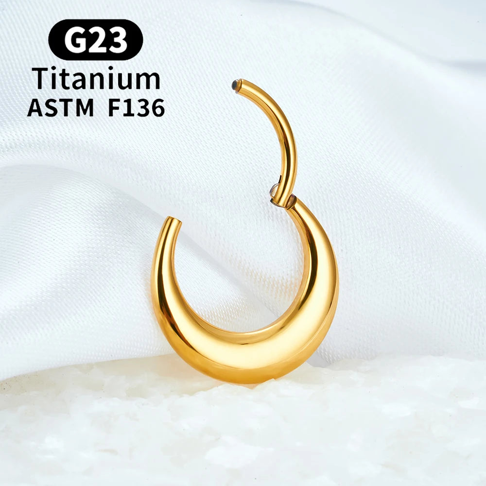 ASTM F136 Titanium 16G Moon Septum Hoop Ring Anodizing Hinged Segment Nose Clicker Tragus Helix Daith Earring Piercing Jewelry