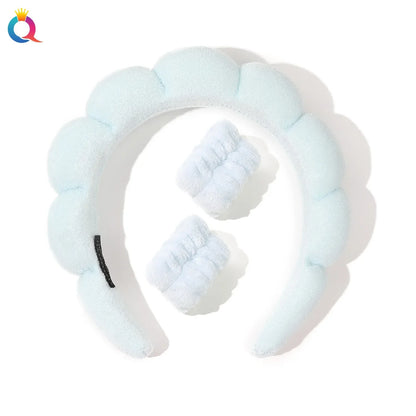 Wash Face Headbands For Women Puffy Sponge Hair Bands Cuff Waterproof Bands Absorbent Wristbands Girls Hair Accessories Set Badiee Stylez