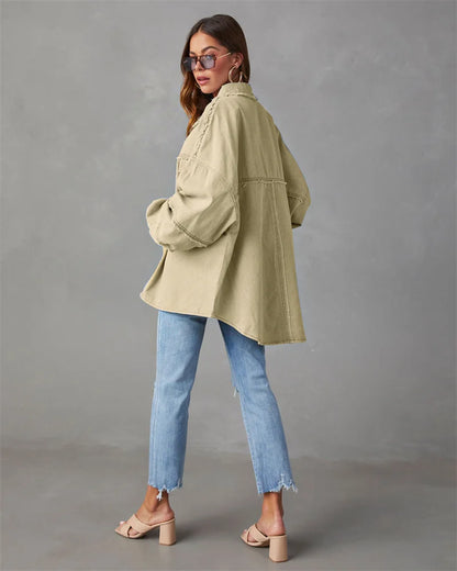 2025 Spring Autumn Shirt Style Denim Jacket Women Holes Raw-edges Jeancoat Casual Tops Female Oversize Loose Outerwear 7 Colors