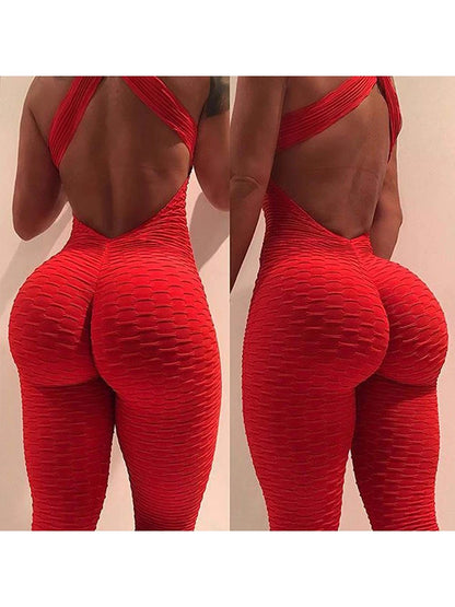 2024 Women's Sports Suit Sleeveless Backless Jumpsuits Costume Quick Dry Gym Bodysuit Tracksuit Fitness Tights Scrunch Leggings Badiee Stylez