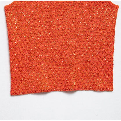 Elegant Sequined Orange Cardigans Women Y2k O-neck Short Sleeve One Button Female Tops 2025 Street Summer Lady Chic Knitwear