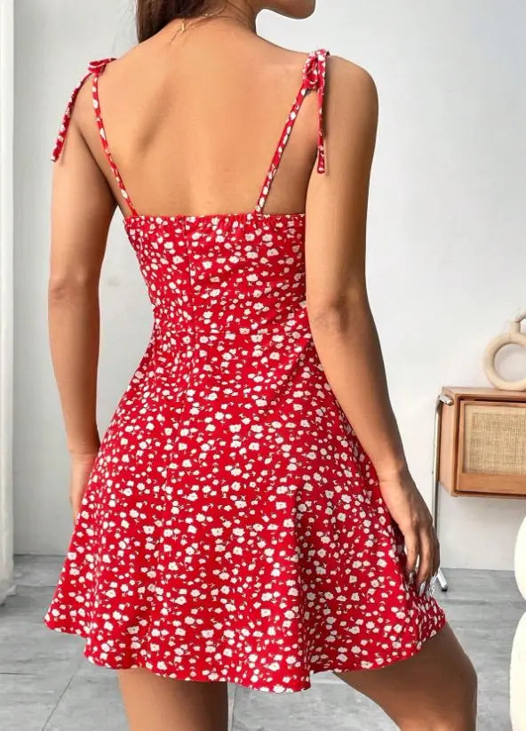 New Women Summer Floral Spaghetti Strap Sexy Dresses,Mini Dress,Beach Dress,Woman Clothing,Short Dresses,Clothes,Sundress