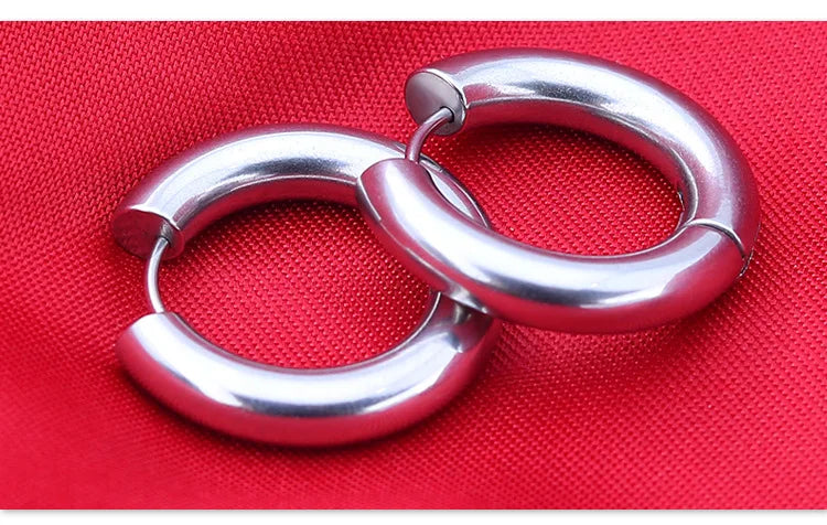 Men' s Earrings Stainless Steel Chunky Hoop Earrings For Man Round Circle Ear Hoops Punk Hip Hop Jewelry Couple Accessories