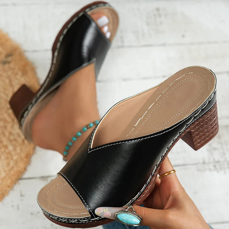 Women's Sandals Summer 2025 Heels Sandalias Mujer Peep Toe Woman ShoesCSummer Footwear Women Heeled Slippers Luxury Heeled Shoes black