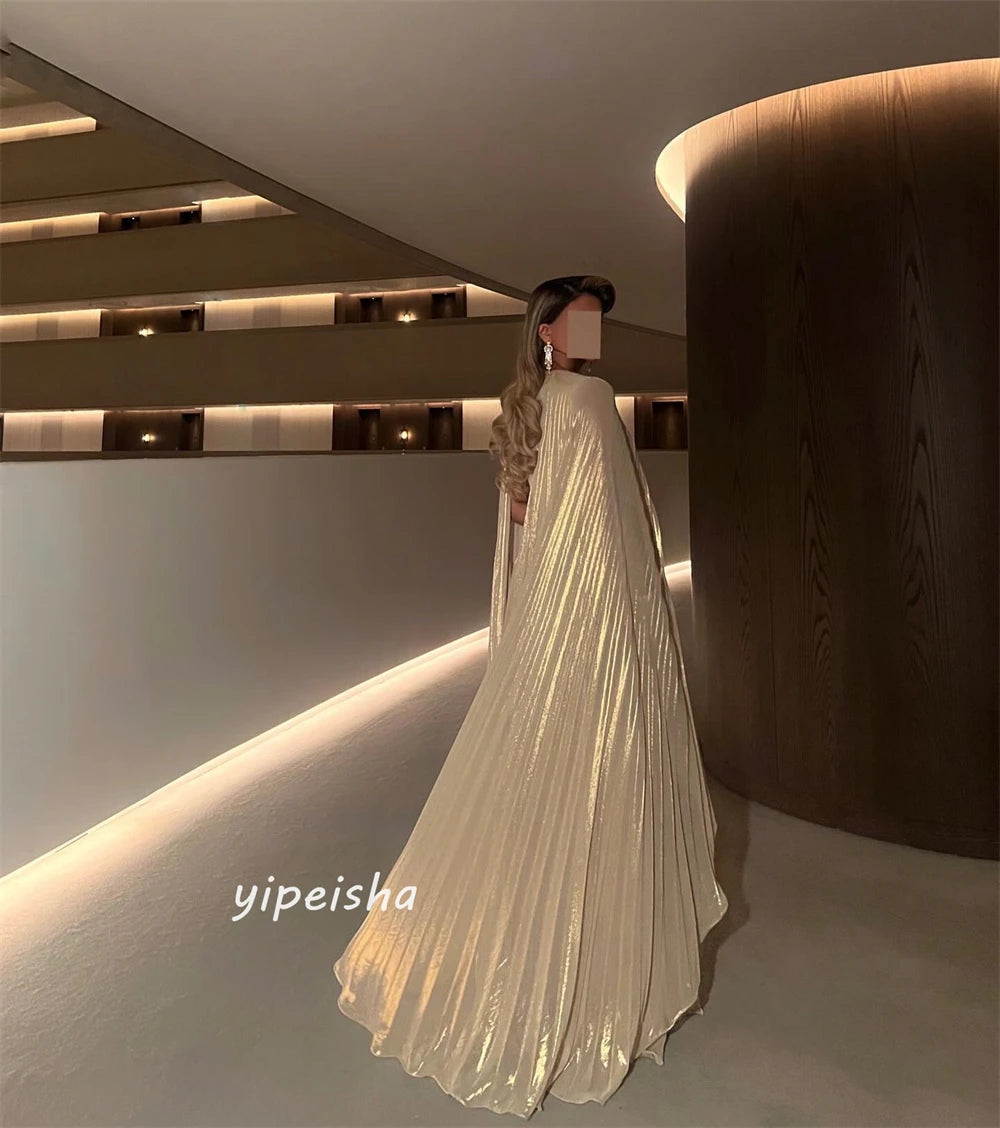 Customized   Organza Draped Pleat Formal Evening A-line Jewel Bespoke Occasion Gown Long Dresses Badiee Stylez