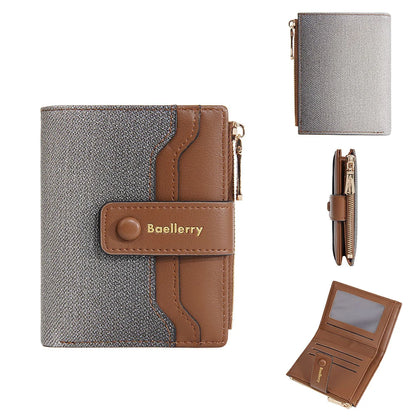 Baellerry High Quality Women Wallets New Simple Short Card Holde Brand Female Purse Photo Holder Coin Pocket Zipper Women Wallet Brown