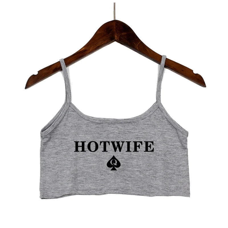 HOT WIFE Letters Print Female Sexy Crop Top Fashion Women's Sexy Elastic Cotton Camis Sleeveless Short Girls Tank Top Bar Women
