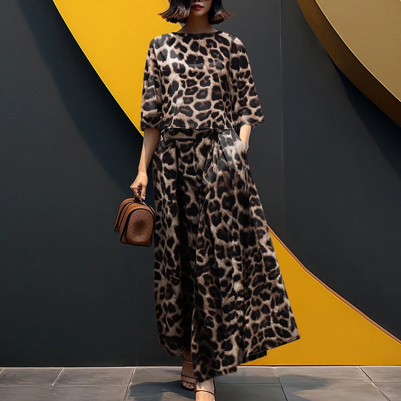 2PCS Vintage Women Matching Sets Leopard Print Tracksuits Autumn Trousers Suit ZANZEA Casual O Neck 3/4 Sleeve Blouse Pant Sets Badiee Stylez