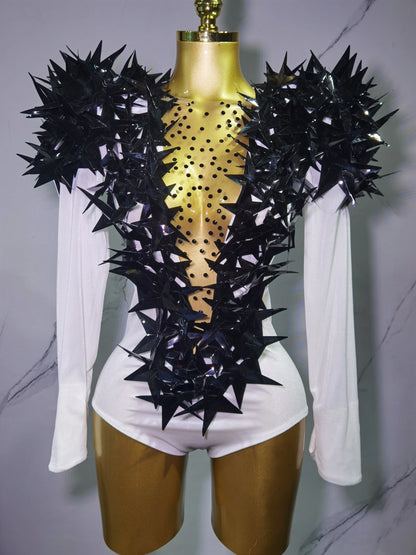 2025 New Shiny Black Rhinestone Velvet Long Sleeve Bodysuit Women Evening Party Club Gala Hosts NightClub Bar Stage Costumes Beige