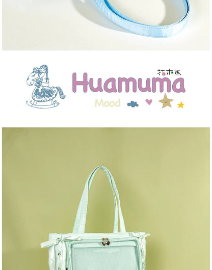 Japanese Large Capacity Satin Ribbon Ita Bag Sweet Girl Anime Transparent Tote Bag Lolita Shoulder Bags Clear Pvc Handbags
