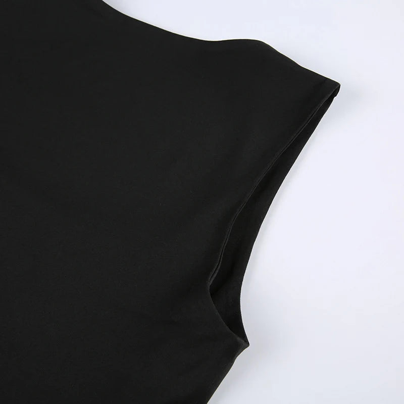 Sleeveless Collar Crop Top Women Tank Tops Casual Y2K Summer 2024 Black T Shirts Sexy