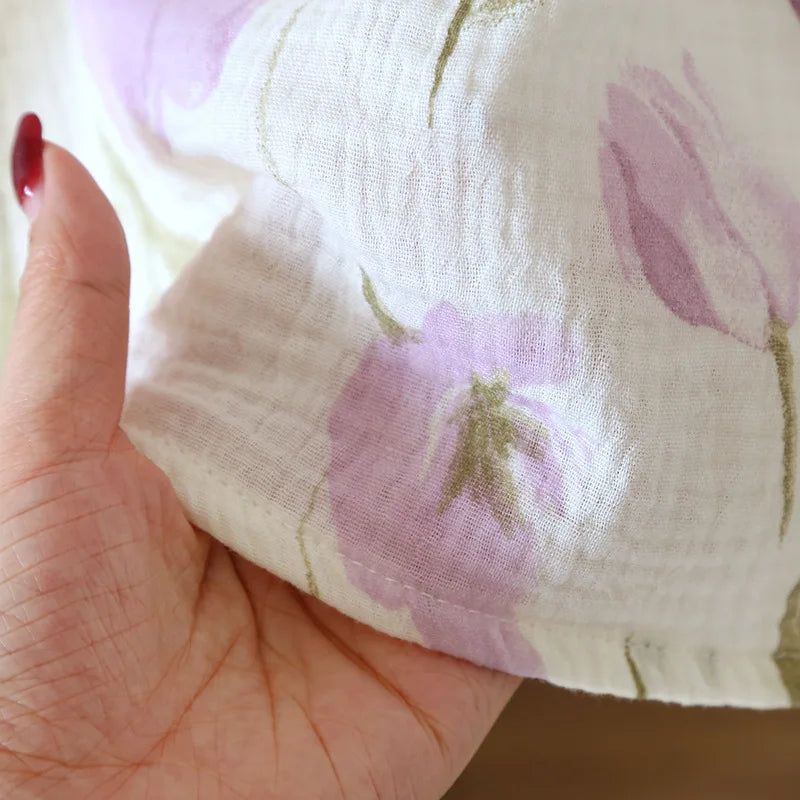 2025 Women's New Summer Pajama Set 100% Cotton Crepe Vest+Shorts Two Piece Loose Home Clothing Set Sleepwear Ladies