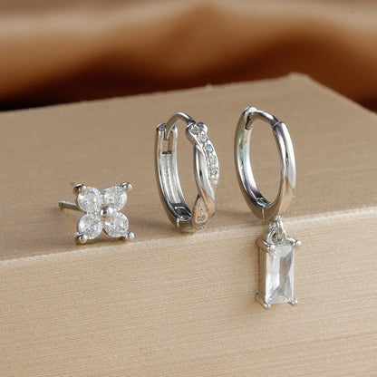 3PCS Fashion Stainless Steel Circle Hoop Earrings Set for Women 18K Gold Plated Zircon Pendant Square Earring Piercing Jewelry