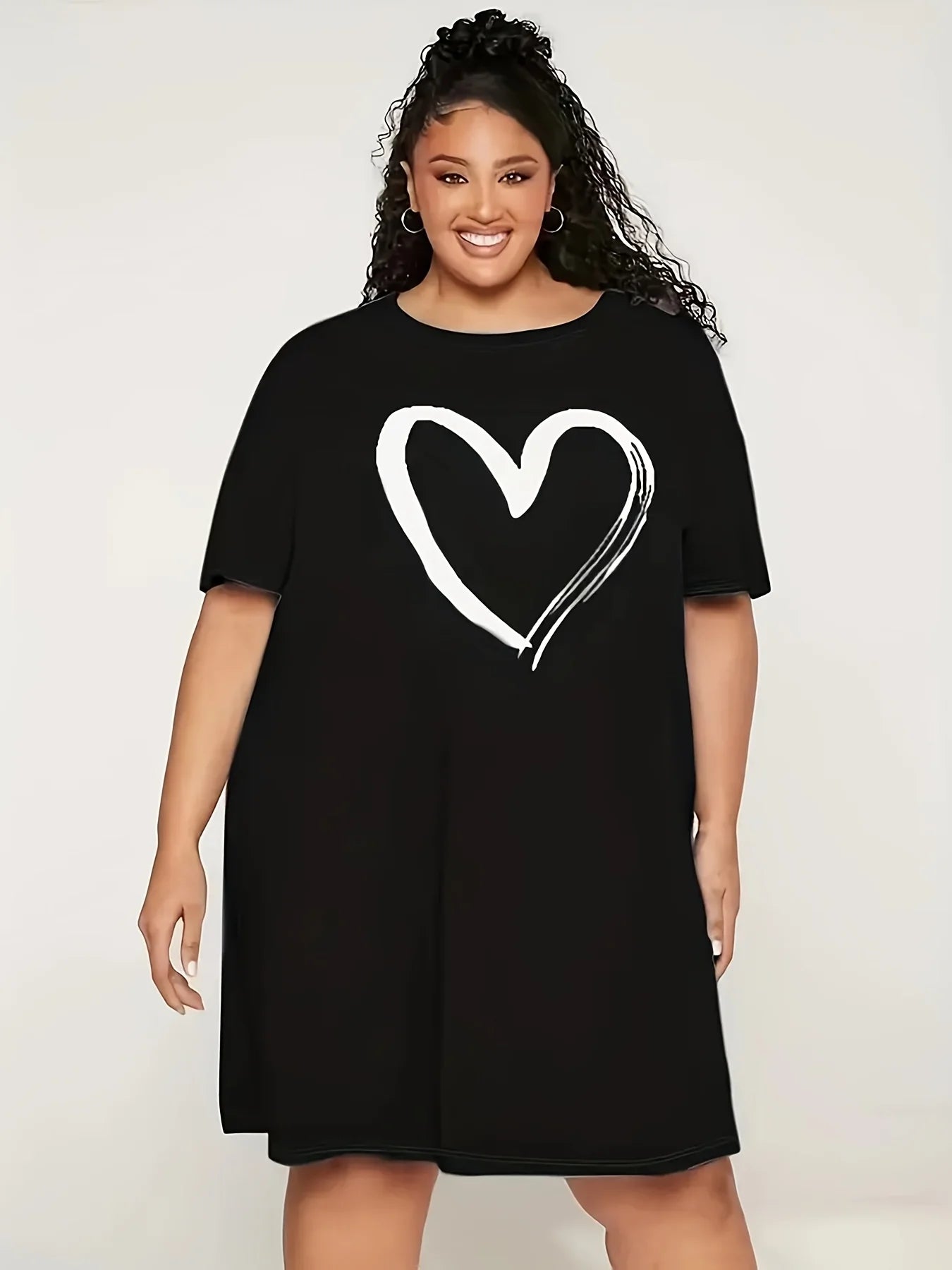 Summer Women's Plus Size Let Me Sleep Graphic T-shirts Dress Short Sleeve Round Neck Casual Sleepwear with Heart Design Dress CM091901
