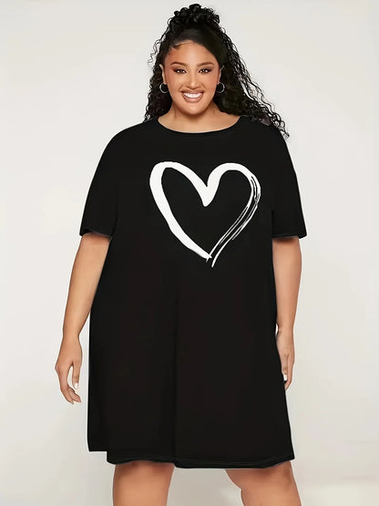 Summer Women's Plus Size Let Me Sleep Graphic T-shirts Dress Short Sleeve Round Neck Casual Sleepwear with Heart Design Dress CM091901