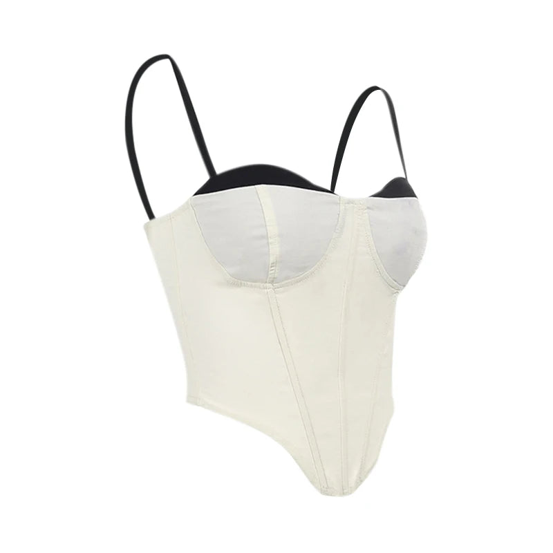 Xingqing y2k Tops Women Summer Clothes Contrast Color Spaghetti Strap Sleeveless Asymmetrical Hem Corset Tanks Party Clubwear