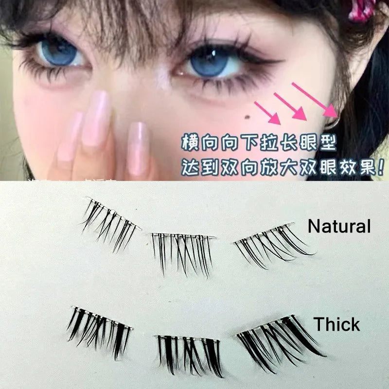 Self-adhesive Glue-free Lower False Eyelashes Fox Eyes Effect Winged Thick Segmented Under Lash Easy Application