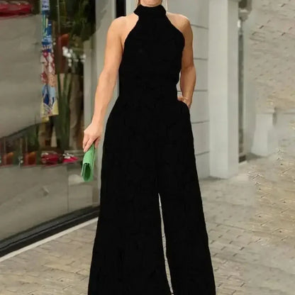 Women's Elegant Jumpsuits Wide Leg Long Pant Summer Sexy Sleeveless Jumpsuit Women 2023 Casual Print Macaque Feminine Clothes Black A