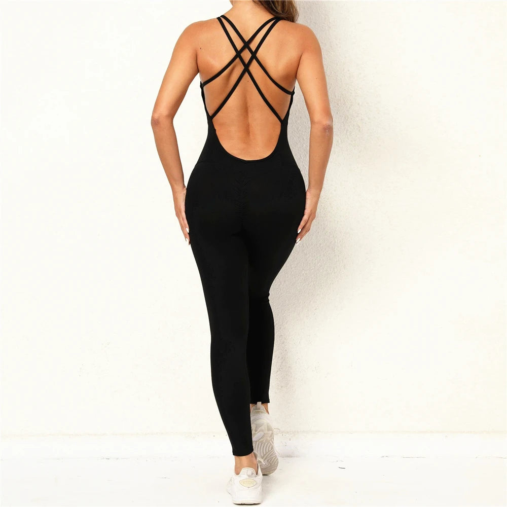 Pad Cross Back Women 2025 Fitness Gym One Piece Jumpsuit Leggings Workout Pant Female Shorts Active Wear Sport Outfit Suit XP116 Badiee Stylez