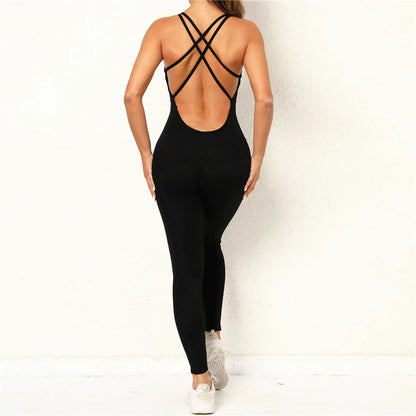 Pad Cross Back Women 2025 Fitness Gym One Piece Jumpsuit Leggings Workout Pant Female Shorts Active Wear Sport Outfit Suit XP116 Badiee Stylez