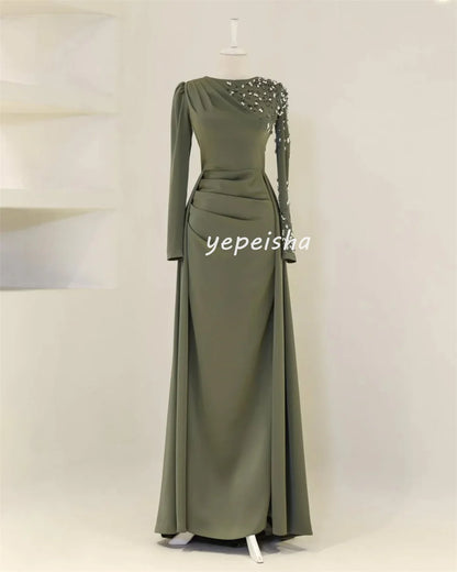 Customized Intricate Unisex Jersey Beading Sequined Draped Straight High Collar Long Dresses Bespoke Occasion Dresses Exquisite Badiee Stylez