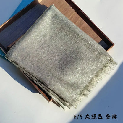 Lastest Brand Design Scarf Shiny Solid Color Shawls Rayon Fabric Gold Silk Silver Wire Head Shawl Fringe Hijab For Women 19