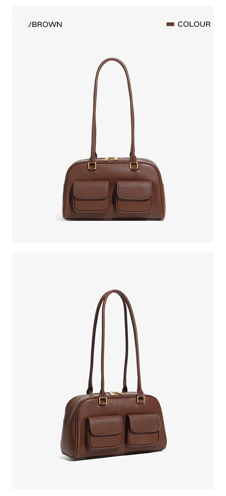 Burminsa Cowhide Genuine Leather Underarm Shoulder Bags For Women 2025 Luxury Designer Korean Bowling Tote Work Ladies Handbags