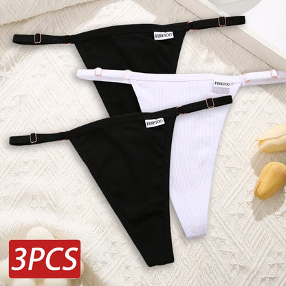 Cotton Sexy Thongs Adjustable Women's Panties Soft Panties Low Waist Seamless Thongs Woman Lingerie Tangas Mujer S-XL FINETOO Set 4 Set