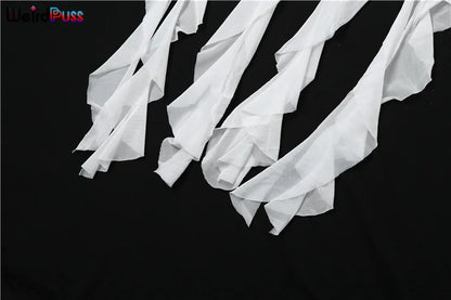 Weird Puss Ruffles Flowers Tank Tops Women Mesh Summer Sexy Deep V-Neck Irregular Tassel Halter Backless Camisole Wild Street