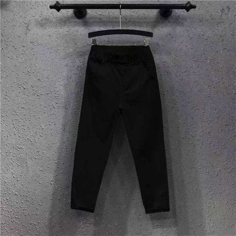 New Spring Summer Women Casual Harem Pants All-matched Casual Cotton Denim Pants Elastic Waist Solid Yellow White Jeans Female