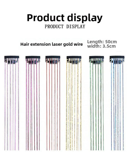 6-Piece Set BB Clip Tinsel Hair Metal Laser Gold Thread PET Laser Thread Highlighting Cross-Border Hair Accessories