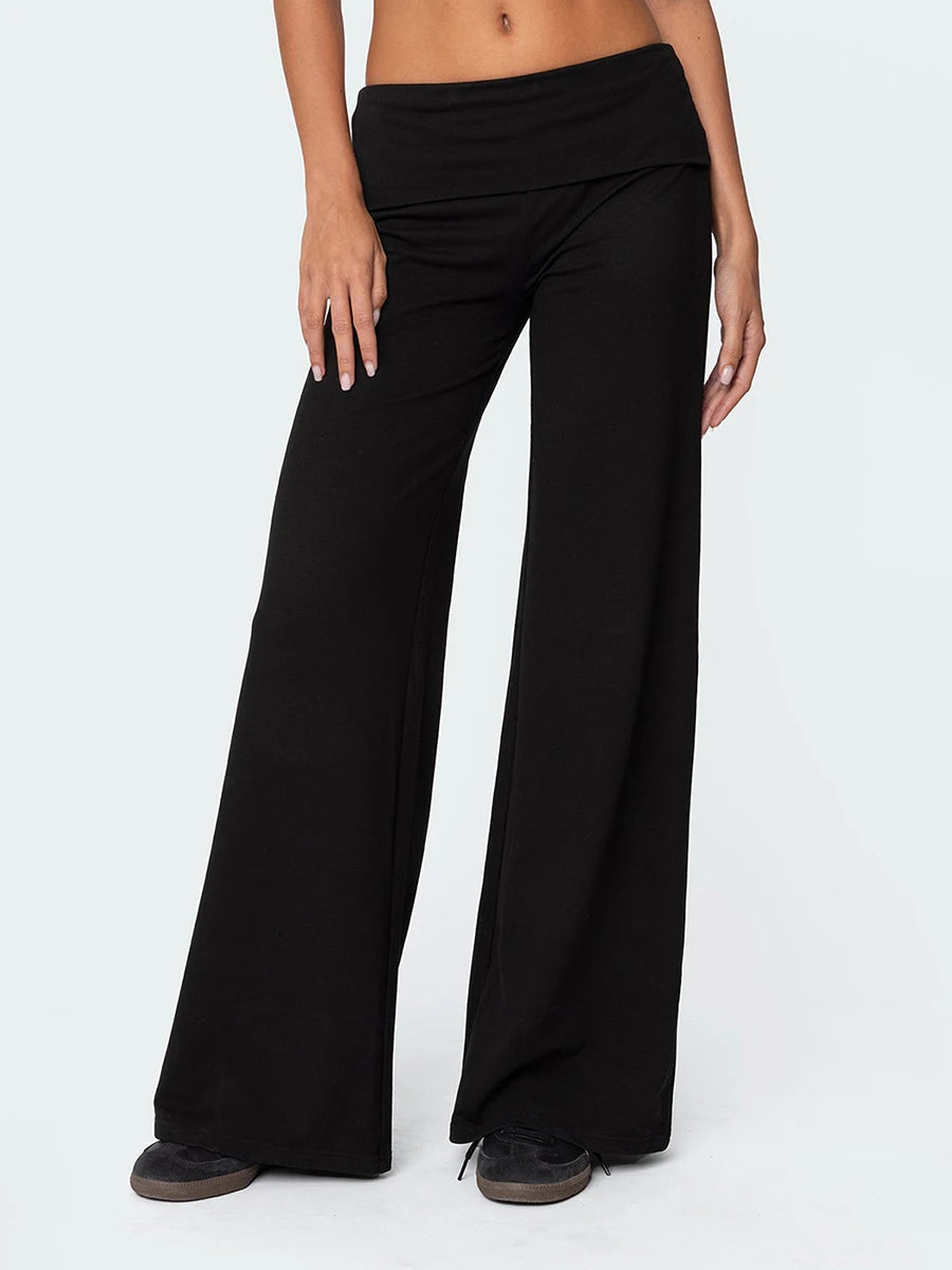 Women Low Waist Flare Leggings Fold Over Skinny Yoga Pants Wide Leg Stretchy Bootcut Bell Bottoms Leggings Loungewear Sweatpants Badiee Stylez