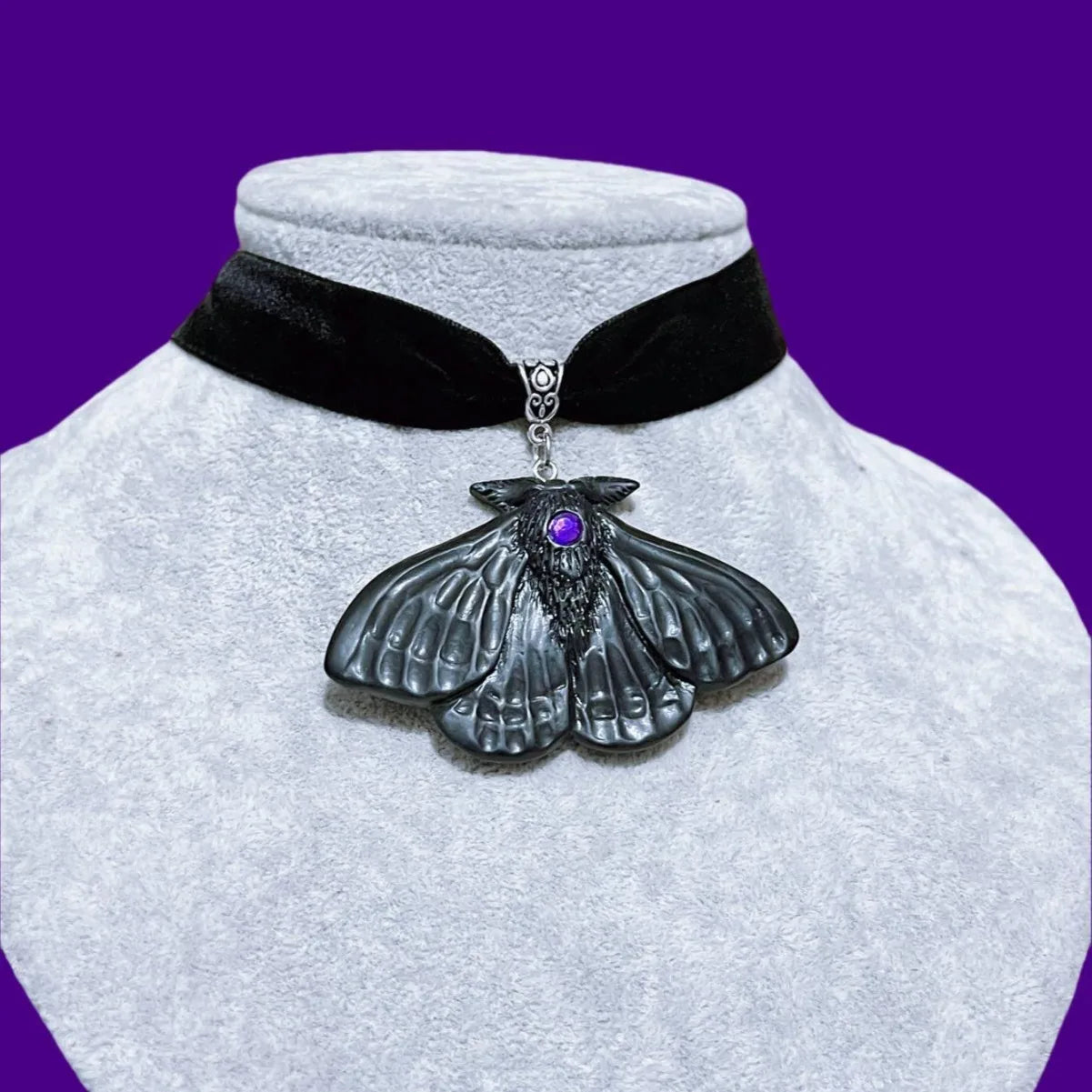 Large Black Moth Choker, Gothic jewelry, Y2k, Pagan, Witch accessory, Pagan, Alternative, Retro, Velvet, Moth Necklace For Women