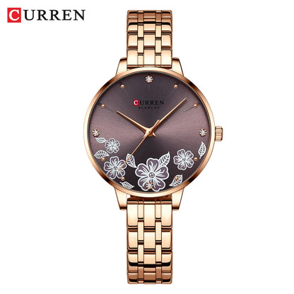 CURREN Brand Fashion Women Watches Stainless Steel Ultra Thin Quartz Watch Woman Romantic Clock Women's Watches Montre Femme coffee