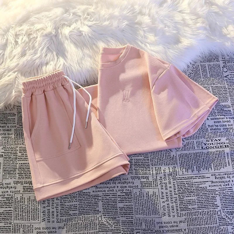 Summer Casual Fashion Embroidered Short Sleeve Shorts Set Women Loose Two Piece Comfortable Sports Set White Outwear Badiee Stylez