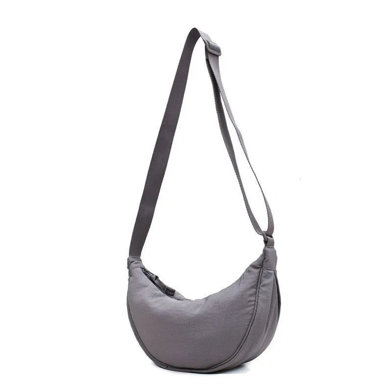 Women Crossbody Bag Casual Nylon Half Moon Shoulder Bags Large Capacity Lightweight Travel Women's Bag 2304-Grey