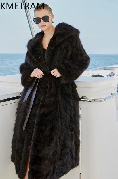 100% Natural Sable Fur Jacket Woman High Quality Long Real Fur Coat with Hood Winter Coats Women Clothing 2025 шуба женская Badiee Stylez