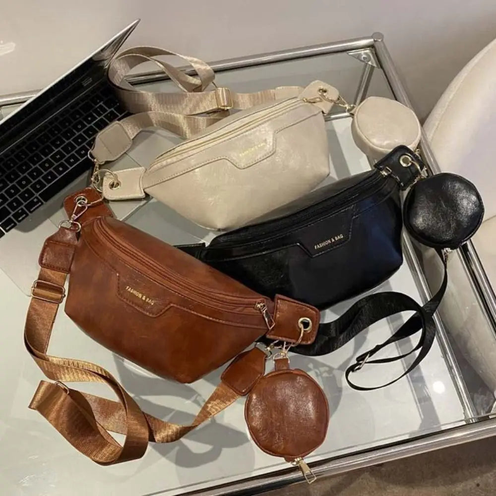 Portable Fanny Packs PU Chest Bag With Coin Purse Korean Style Banana Bag Half Moon Bag Large Capcity Running Waist Bag Men