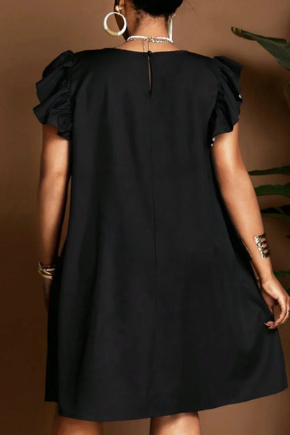 Women's Plus Size Mini Dress Ruffle Sleeve Round Neck Floral Printed Casual Elegant Retro Summer Loose Mid Dresses Vestidos