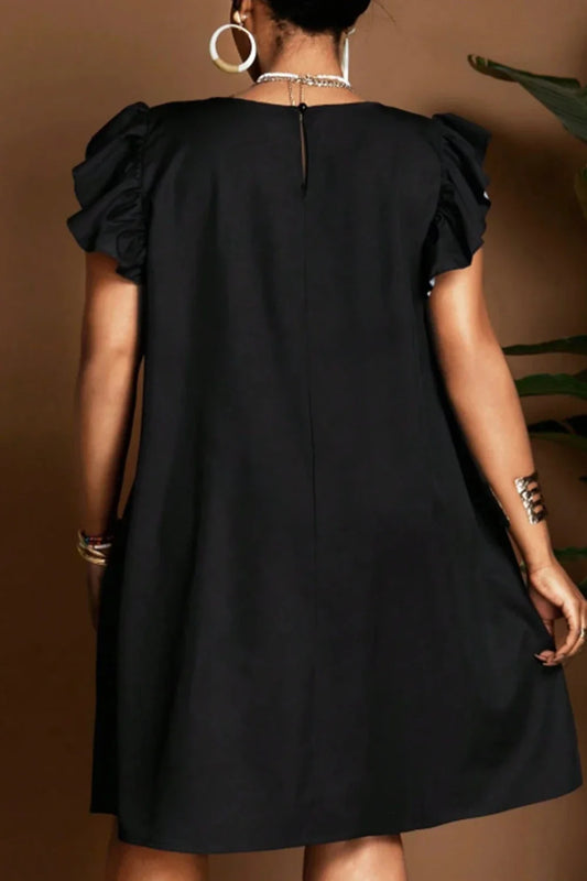 Women's Plus Size Mini Dress Ruffle Sleeve Round Neck Floral Printed Casual Elegant Retro Summer Loose Mid Dresses Vestidos