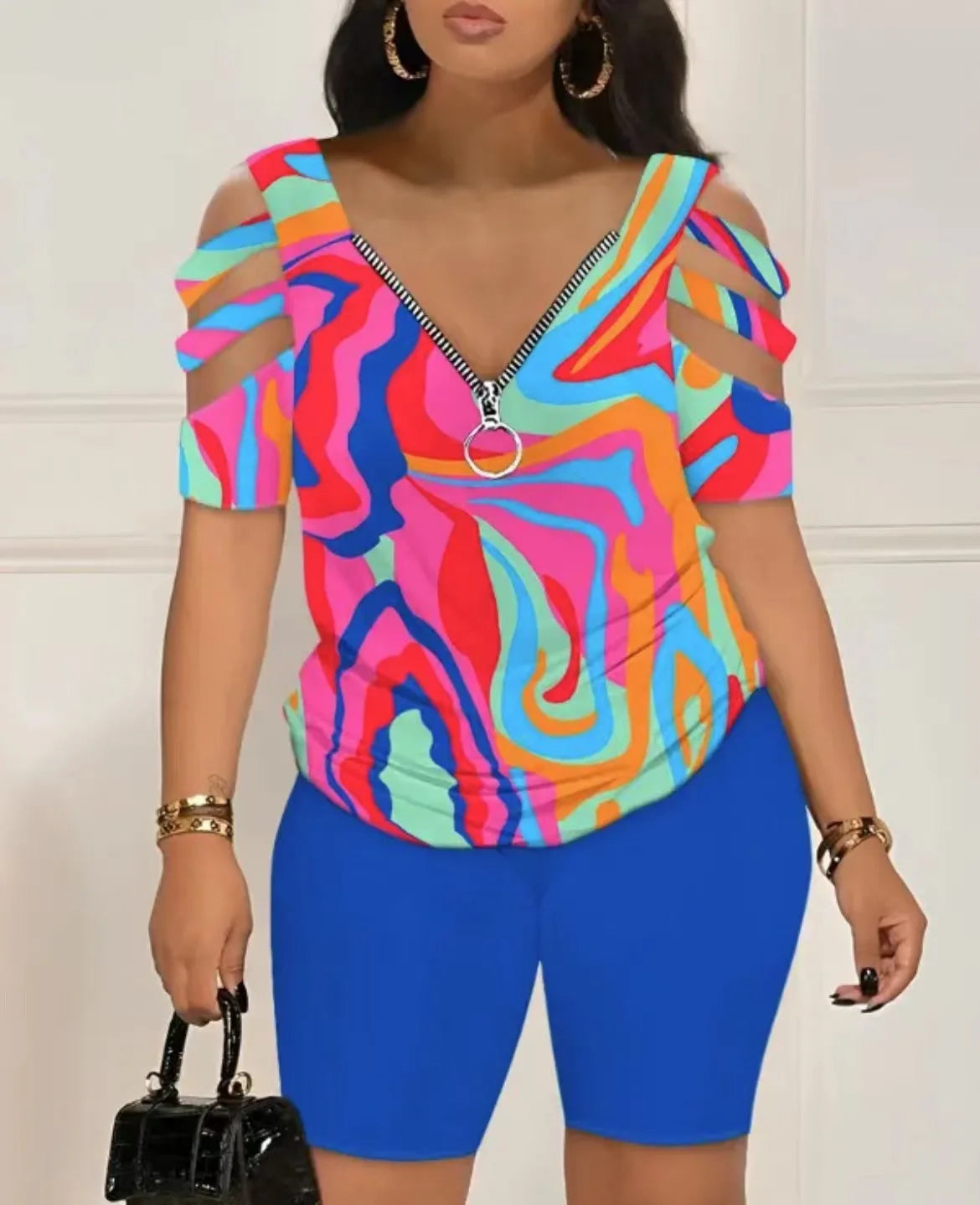 2025 Fashion Sexy Out T Shirt And Shorts 2 Piece Sets Women Outfit Summer Casual Loose Print T Shirts Two Piece Set For Women 2