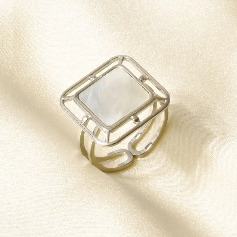 Sea Jewelry Shell Leaf Geometric Round Stainless Steel Rings For Women Men Accessories Open Adjustable Ring Beach Holiday Bagues J924-S-W adjustable