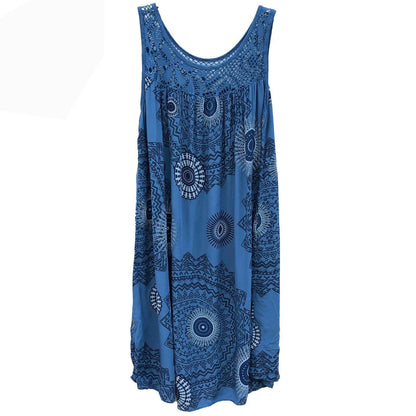 Women's clothing summer sleeveless camisole dress lace print sleeveless large swing loose sexy dress long skirt plus size royal blue