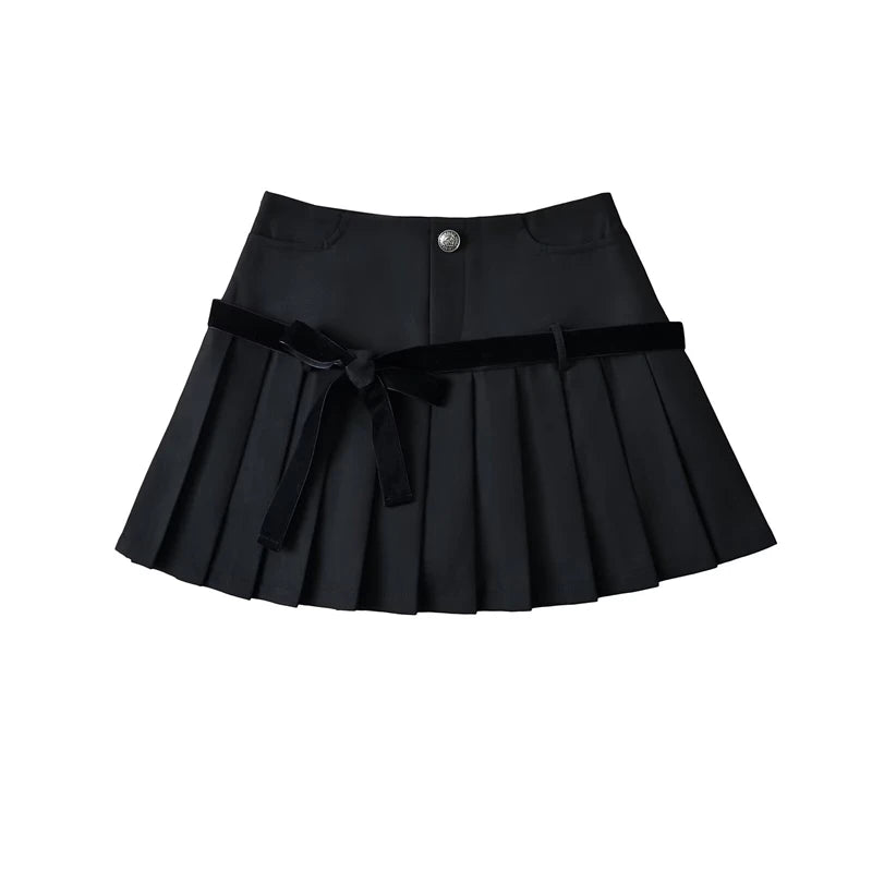 Women's Y2k A-line Pleated Skirt Vintage Plaid Mini Skirt Harajuku Korean Elegant Preppy Style Bow Skirts 2000s Clothes Summer Black