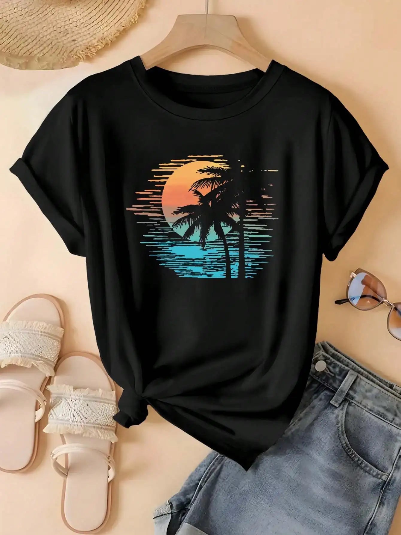Plus Size Women's Vacay Mode Graphic Print T-Shirt, Vacation, Vacay Vibes Shirt, Weekend Trip Women's Tops black
