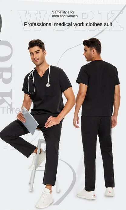 Men Scrubs Suit Plug Size Medical Uniforms V Neck Scrub Top Short Sleeve Pure Cotton Medical Pants Loose Nursing Workwear Doctor Badiee Stylez