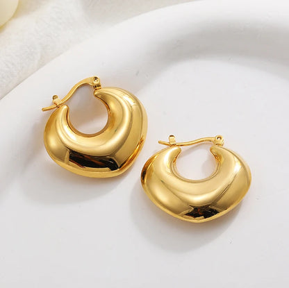 Fashion Glossy Stainless Steel Chunky Hoop Earrings for Women Gold Plated Thick Texture Geometric Circle Earring Vintage Jewelry 22480 9